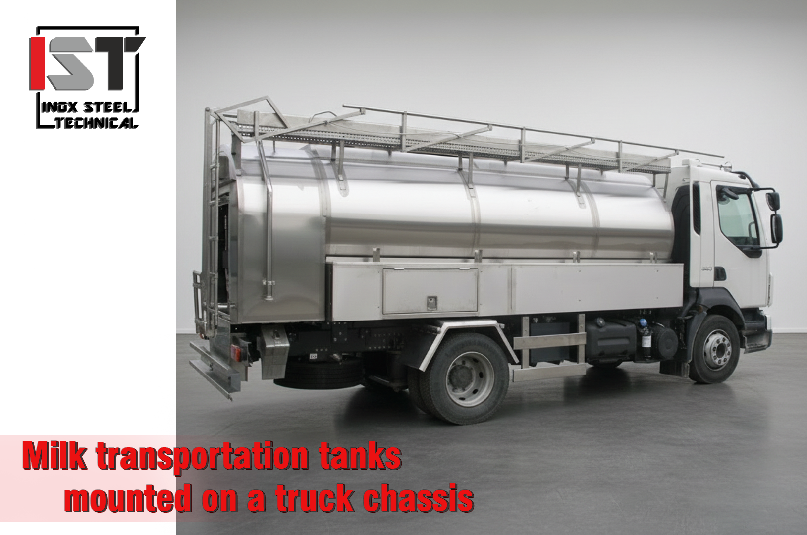 Milk transportation tanks mounted on a truck chassis